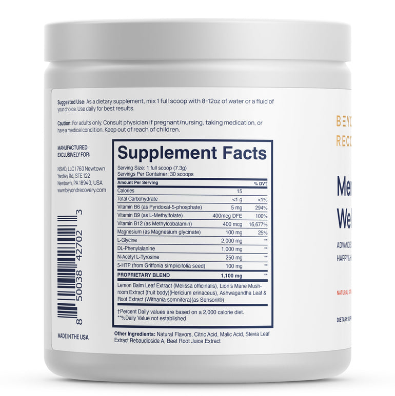 Beyond Recovery Mental Wellness Mood stress brain supplement vitamins lions mane brain health